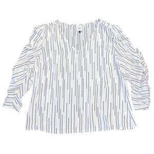 Cabi Devoted Blouse White Black Womens Large VNeck Puff Long Sleeve Heart Design